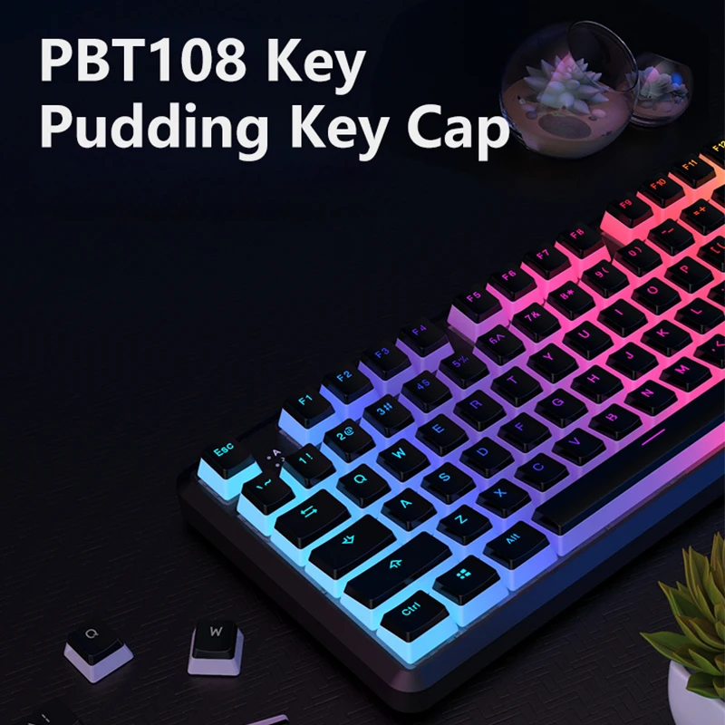 AJAZZ 108 Keys Mechanical Keyboard PBT Pudding Keycaps RGB Backlight Push Button Cover Sublimation Key Cap 1 - Pudding Keycap