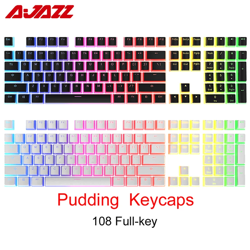 AJAZZ 108 Keys Mechanical Keyboard PBT Pudding Keycaps RGB Backlight Push Button Cover Sublimation Key Cap - Pudding Keycap