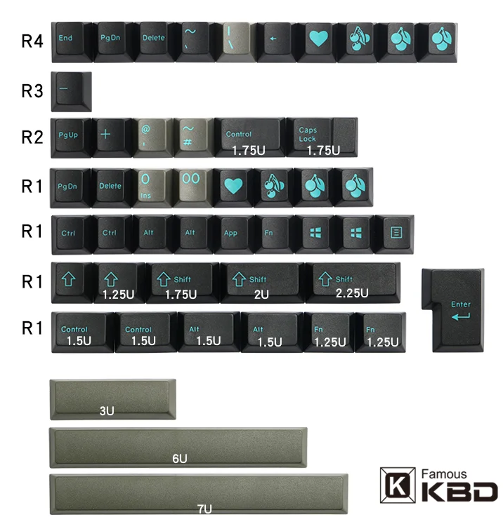 Enjoypbt key cap dolch Cyan 153 key ABS two color injection molding process is suitable for 1 - Pudding Keycap