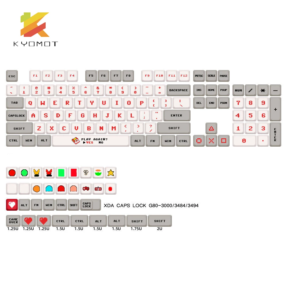 KYOMOT 138 Keys Anime Retro Red And White Machine Keycaps Dye Sub PBT XDA Profile for 4 - Pudding Keycap