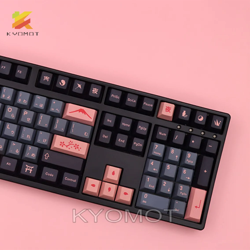 KYOMOT 151 Keys Night Sakura Key Caps Korean PBT Cherry Profile Anime Keycaps for MX Switch 3 - Pudding Keycap