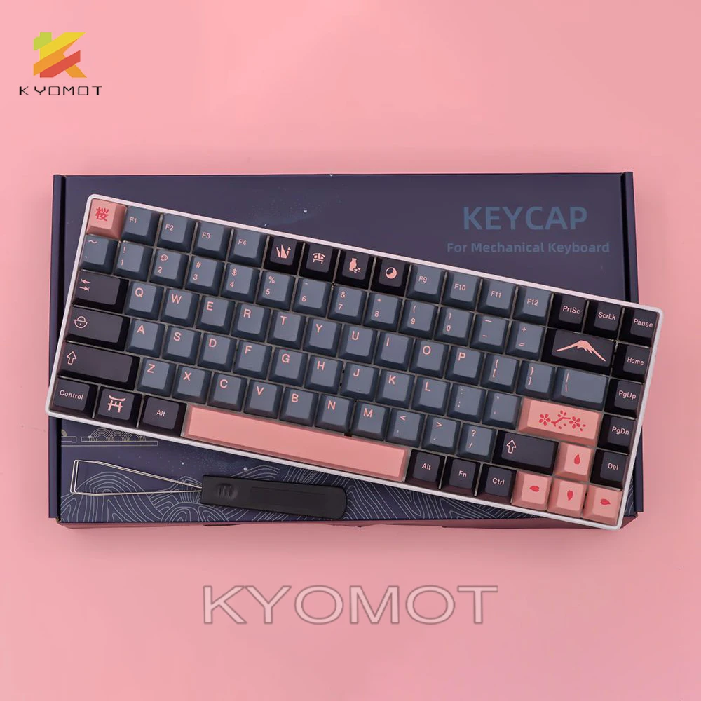 KYOMOT 151 Keys Night Sakura Key Caps Korean PBT Cherry Profile Anime Keycaps for MX Switch - Pudding Keycap