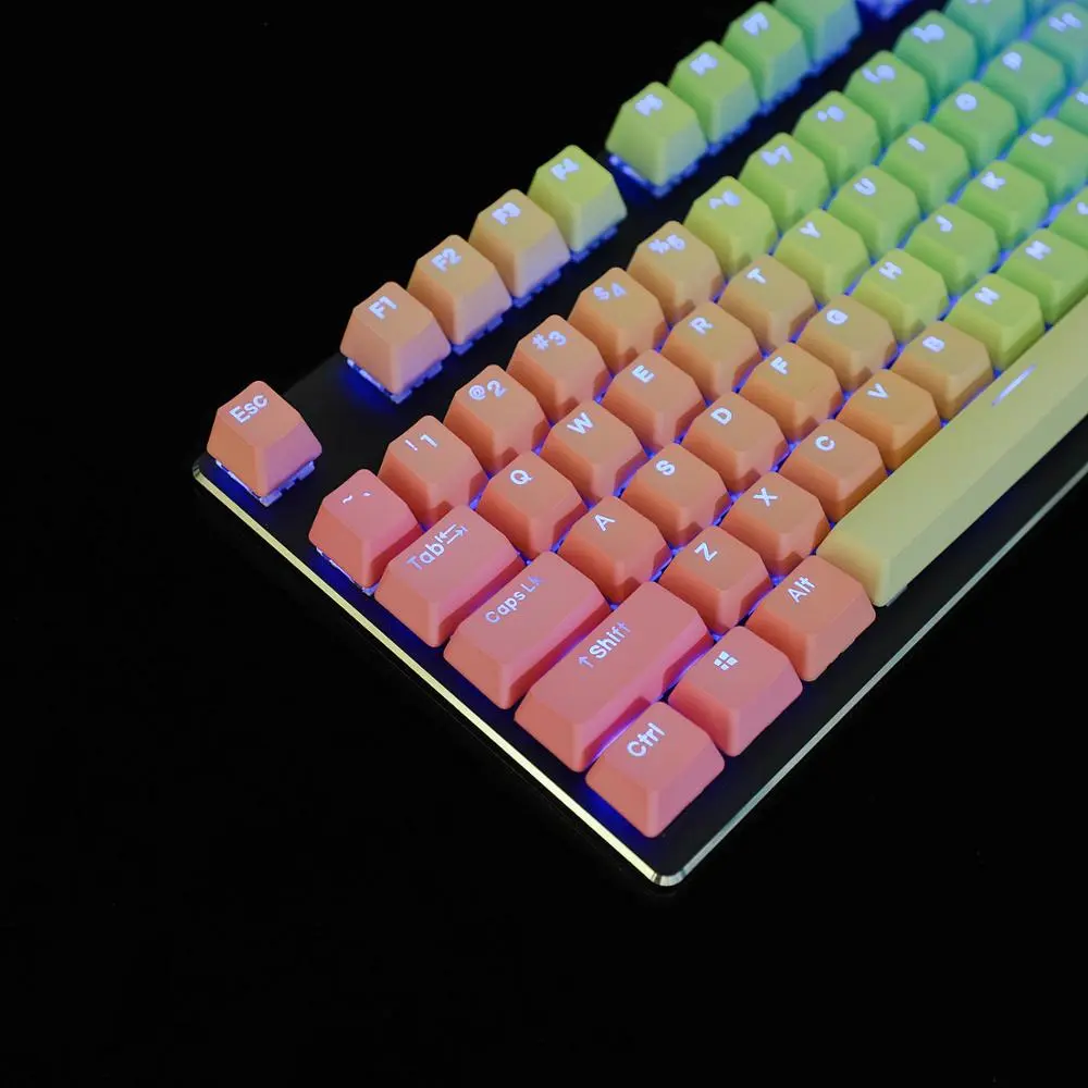YMDK Double Shot 108 Dyed PBT Shine Through OEM Profile Rainbow Carbon Sunset Hana Keycap For 3 - Pudding Keycap